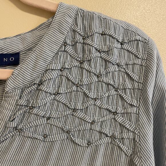 Women’s Bandolino Trinity Roll Tab Long Sleeve Top MOODY BLUE Women's Sz Medium - Picture 4 of 8